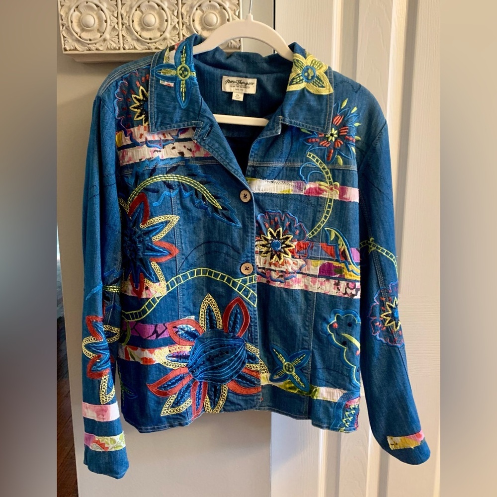Norm Thompson Colorful Vintage Embroidered Jean Jacket - PL